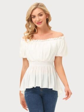 NWT Scarlett Darkness  Pleated Off-Shoulder Smocked White Peplum Top Size 2X